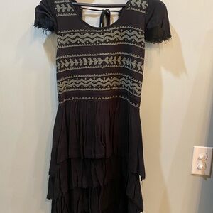 Free People Black Embroidered Mini Dress